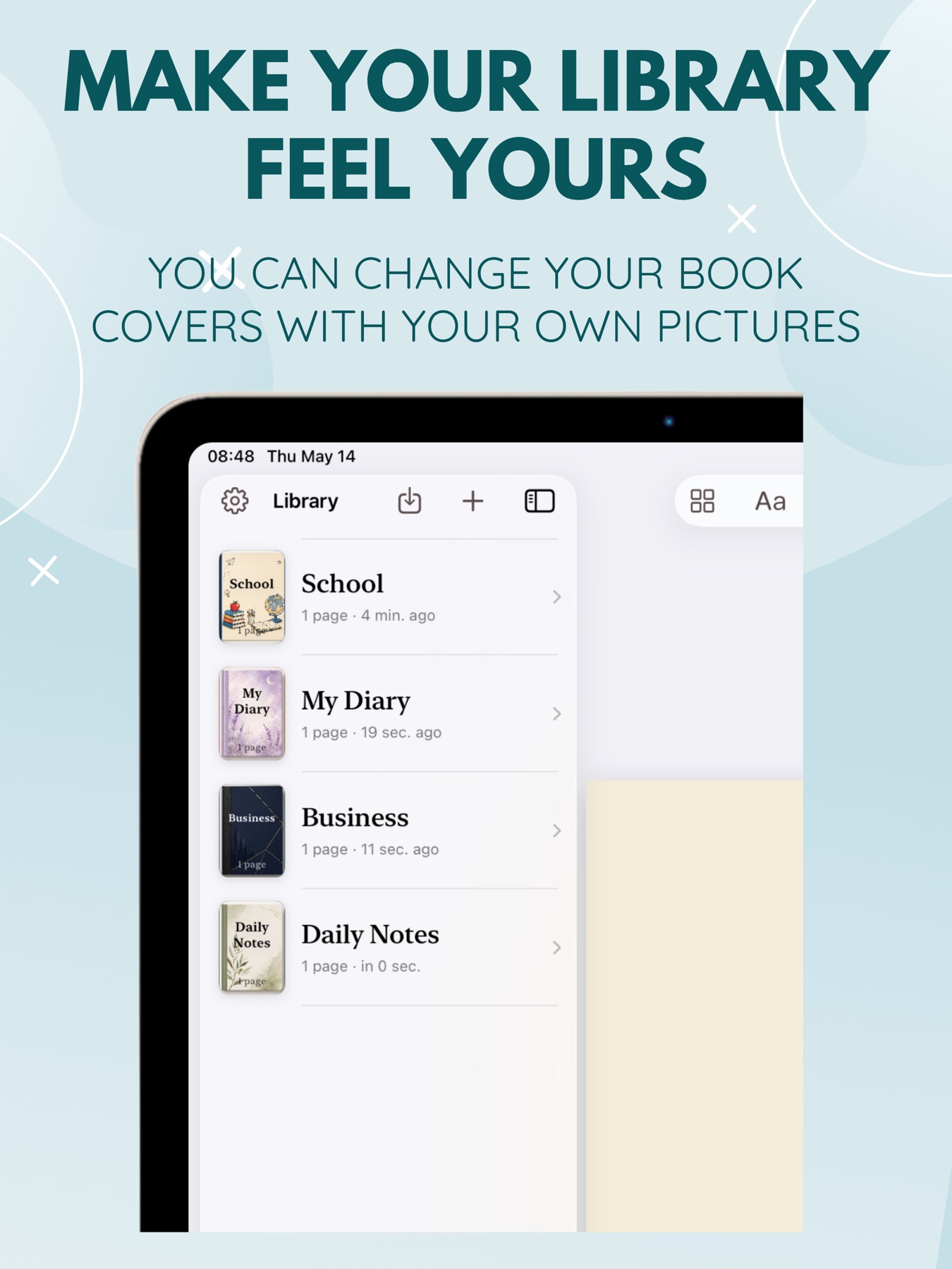 Personalize notebook covers on iPad