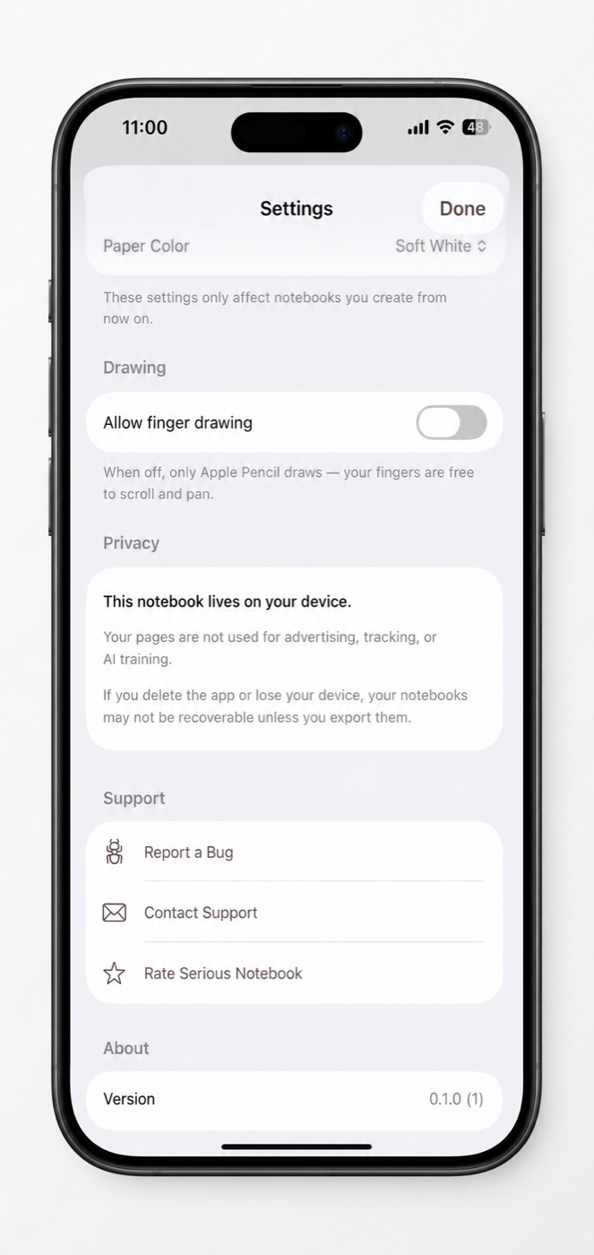 Serious Notebook privacy settings on iPhone